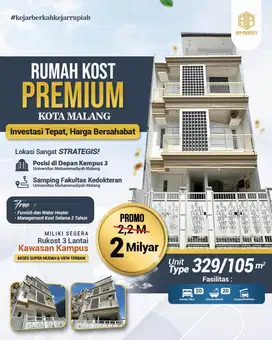 RUMAH KOS 20 KT & 20 KM MURAH DEPAN  KAMPUS UMM KOTA MALANG