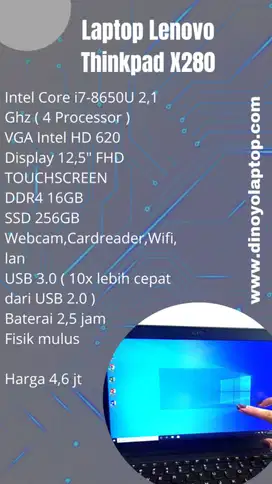 uda Ram 16GB Lenovo Thinkpad X280 Intel Core i7-8650U