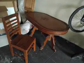 Meja makan kayu mahoni kursi 3 buah