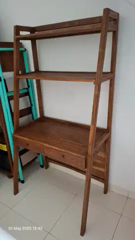 Meja Belajar Rak Buku Jati Bekas