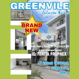 Dijual rumah baru di Greenvile,JakBar LT220m2 LB503m2,tingkat 3lt,5BR