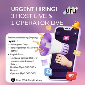 Dibutuhkan Segera! Host Live Wanita & Operator Live – Gading Serpong