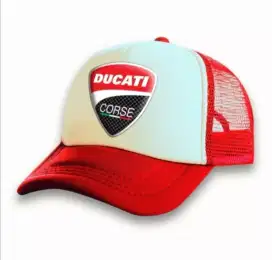Topi trucker jaring ducati merah putih
