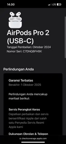 Airpods Gen 2 Pro Inter Like New Fullset (Garansi On Oktober 2025)