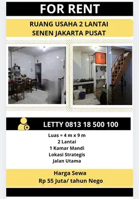 Ruang Usaha 2 Lantai Senen Jakarta Pusat Rp 55 Juta / tahun Nego