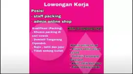 Dicari karyawan Packing & Admin online shop
