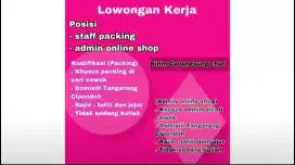 Dicari karyawan Packing & Admin online shop