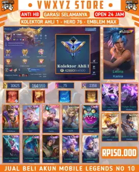 JUAL AKUN ML SKIN 164 HERO 76 EMBLEM MAX BY VWXYZSTORE