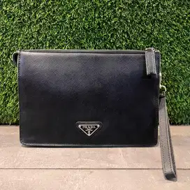 Prada Saffiano Leather Pochette City Clutch