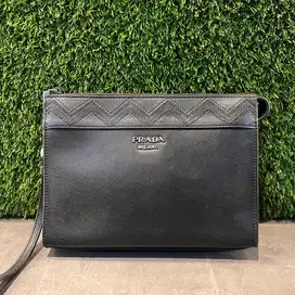 Prada Saffiano Leather Clutch Bag Black