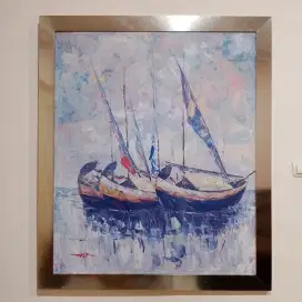 Lukisan Kapal Layar Karya Mustamun Lukisan Kanvas Ukuran 100x120 cm
