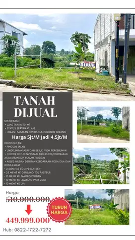Tanah dijual pinggir jalan - Murah! TURUN HARGA