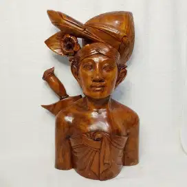 Patung Kayu Bust Pria Bali Vintage Patung Bust Ukiran Kayu Cowok Bali