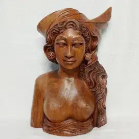 Patung Ukiran Kayu Bust Gadis Wanita Cewek Bali Vintage