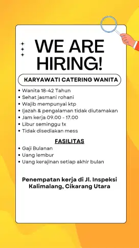 Lowongan karyawan catering cikarang utara (wanita)