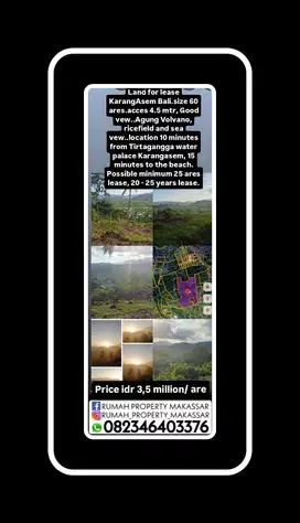 Land for lease KarangAsem Bali.size 60 ares Price idr 3,5 million/ are