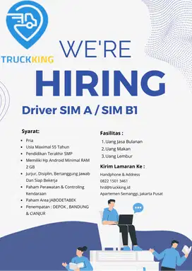 DIBUTUHKAN DRIVER SIM A / B1 POLOS & UMUM
