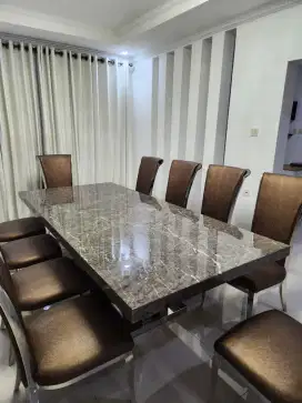 SET MEJA MAKAN MARMER MEWAH INFORMA FENTON DAN 10 BANGKU FORGAN MULUS