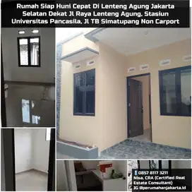 Rumah Non Carport Di Lenteng Agung Dekat Stasiun Universitas Pancasila