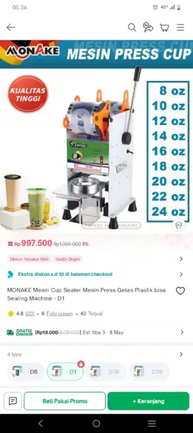 Mesin Cup baru pakai 2 bulan