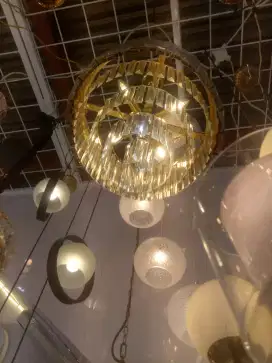 Lampu gantung kristal gold  pajang kabel 1 meter