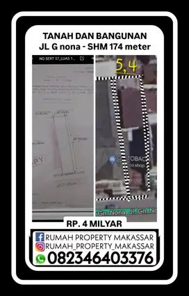 Bangunan + Tanah Jl. G nona  Makassar Sulawesi Selatan  Luas 174 Meter