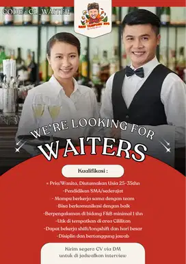 Lowongan Waiters, Bartender dan Steward untuk di CIlilitan