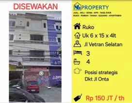 DISEWAKAN Ruko Veteran selatan dkt jl onta lama. lebar 6