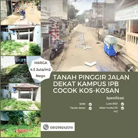 Tanah Pinggir Jalan Dekat Kampus IPB Cocol Untuk Kos-kosan Dan SHM