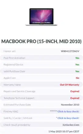 MACBOOK PRO 15-INCH, MID 2010