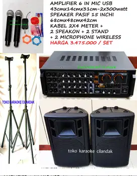 2 SPEAKER PASIF15+AMPLIFIER+2STAND +2WIRELESS
