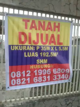 Dijual tanah ukuran 12m x 35m. SHM. Jl. Bunga Terompet 105.