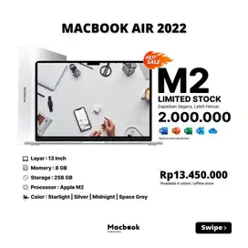 Macbook Air 2022 RAM 8/256 GB Apple M2