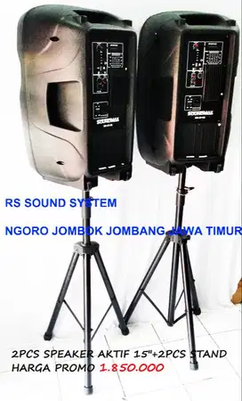 2 speaker aktif 15 lengkap  2 stand