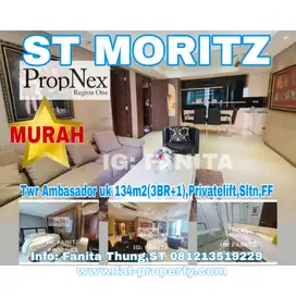 MURAH!MEWAH!Dijual Apt ST MORITZ Twr Ambasador 134m2(3BR+1),Privatelif