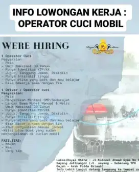 Dicari pegawai untuk cuci mobil daerah jatinangor!!