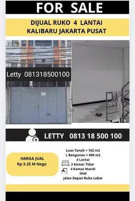 Dijual Ruko 4 Lantai Kalibaru Jakarta Pusat Rp 3.25 M Nego