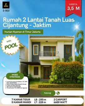Rumah 2 Lantai Mewah dengan Private Pool  Di Cijantung Jakarta Timur