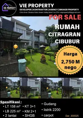 Jual Rumah Cantik Dalam Cluster Favorite. Citragran Cibubur.