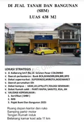 tanah dan bangunan istimewa pinggir jalan raya kaliurang KM 7