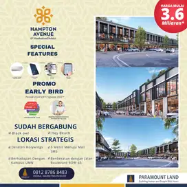 RUKO 2 LANTAI TERBARU HAMPTON AVENUE GADING SERPONG BSD DEKAT KAMPUS