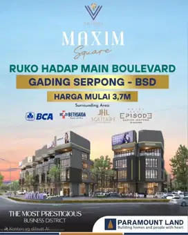 DIJUAL RUKO 3 LANTAI RUKO MAXIM GADING SERPONG SEBELAH BETHSAIDA & BCA