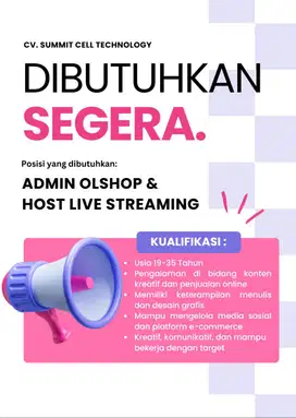 LOWONGAN KERJA ADMIN OLSHOP & HOST LIVE STREAMING - Supermal Karawaci