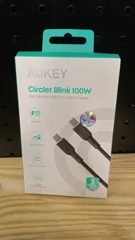 Kabel Charger AUKEY Tipe C Ke C CB-SCC102 Silikon Hitam 1.8M 5A
