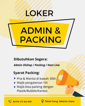 DIcari Cepat Admin Marketplace, Host Live & Packing Online Shop!
