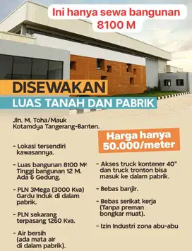 Disewakan Bangunan Pabrik Jl M Toha/ Mauk Kotamadya Tangerang