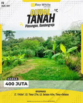 Dijual Tanah Pekarangan Hijau di Plesungan, Gondangrejo