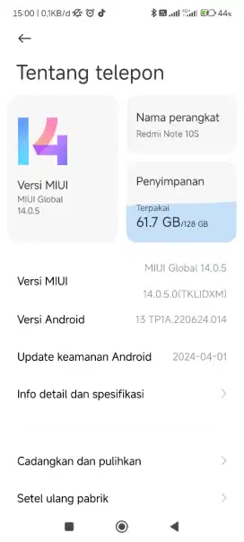 Xiaomi redmi note 10s 8/128 putih batangan