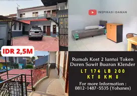 Rumah Kost 2 lantai 8 Kamar Token 2 mobil Duren Sawit Buaran Klender