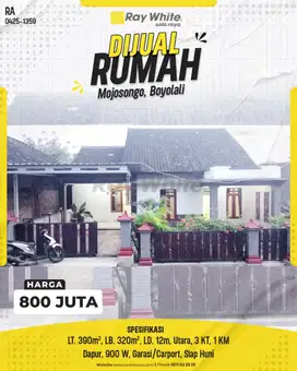 Dijual Rumah Luas di Mojosongo, Boyolali, Siap Huni